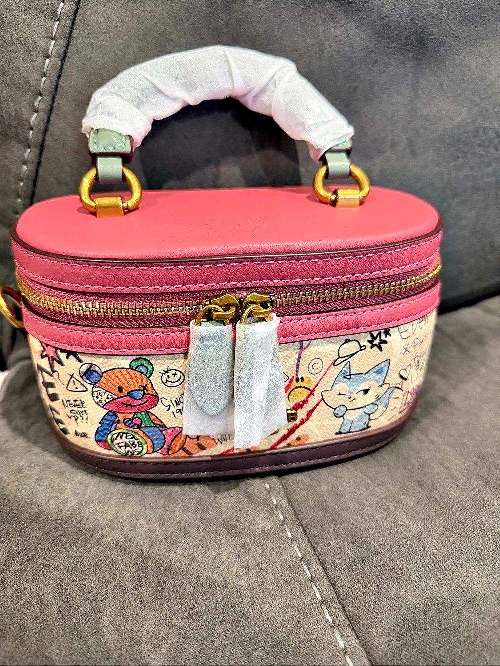 New designer inspired Pink & Brown Printed Cosmetic Case